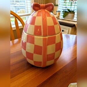 Checked Egg Canister Cookie Jar Pink Checkered Ceramic Utensils Tulips Vase